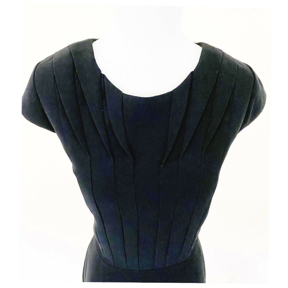 Tahari Cap Sleeve Pleated Seam Bodice Black Dress - Picture 3 of 7